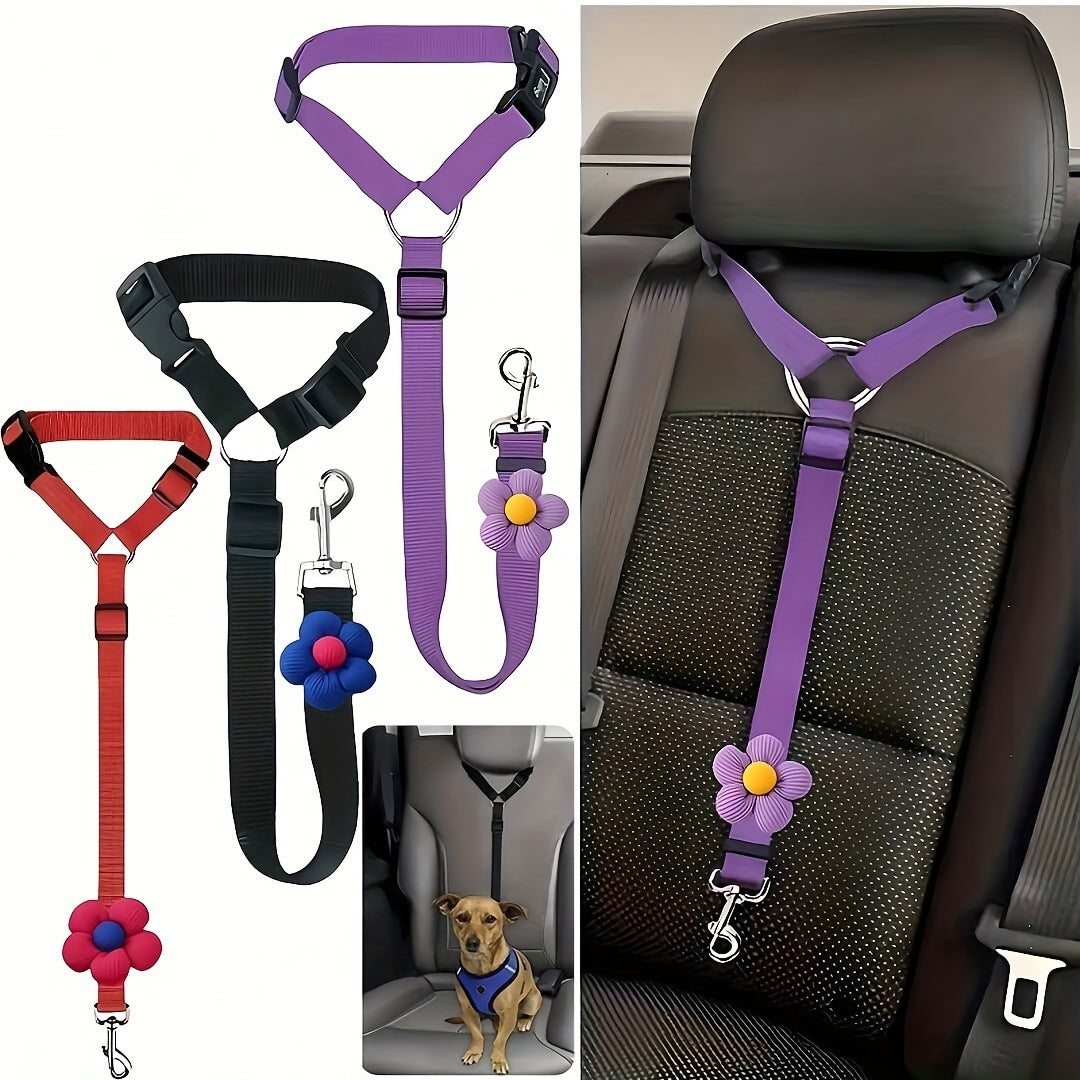Retractable Pet Car Seat Belt - Flower Headrest Tether for Dogs & Cats