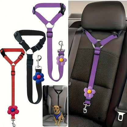 Retractable Pet Car Seat Belt - Flower Headrest Tether for Dogs & Cats