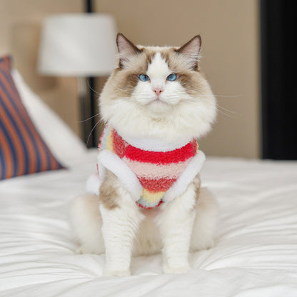 Cozy Rainbow Striped Fleece Pet Coat