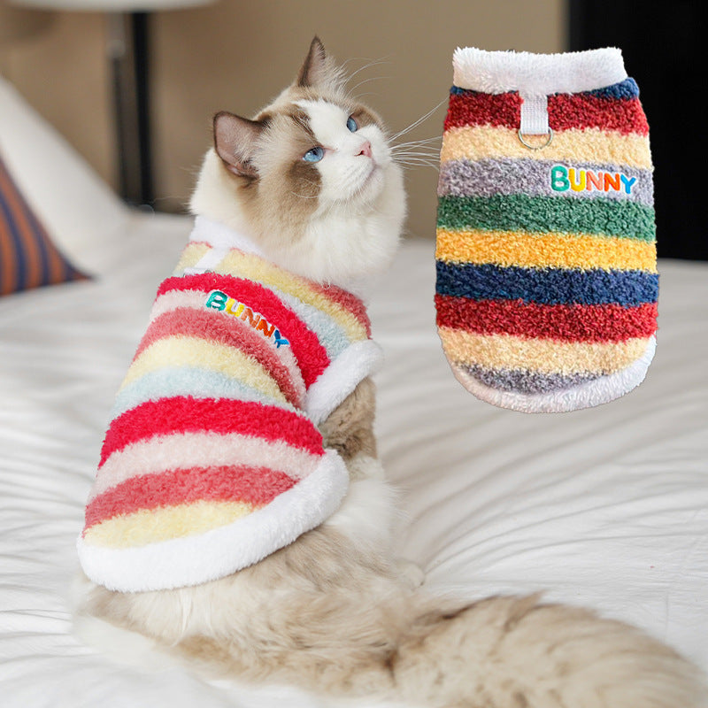 Cozy Rainbow Striped Fleece Pet Coat