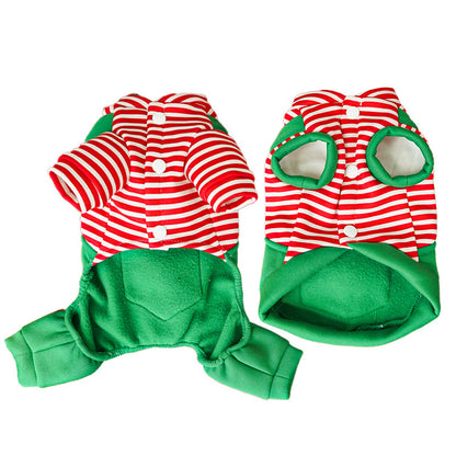 Festive Christmas Reindeer Puppy Pet Vest - Striped Fleece Dog Jacket with Leash D-Ring