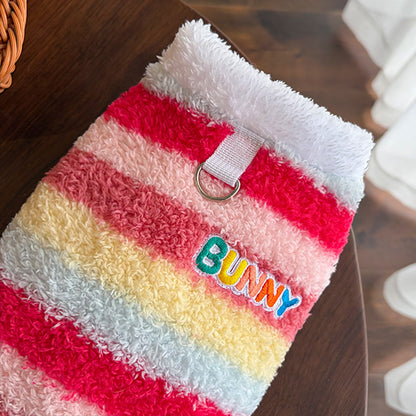 Cozy Rainbow Striped Fleece Pet Coat