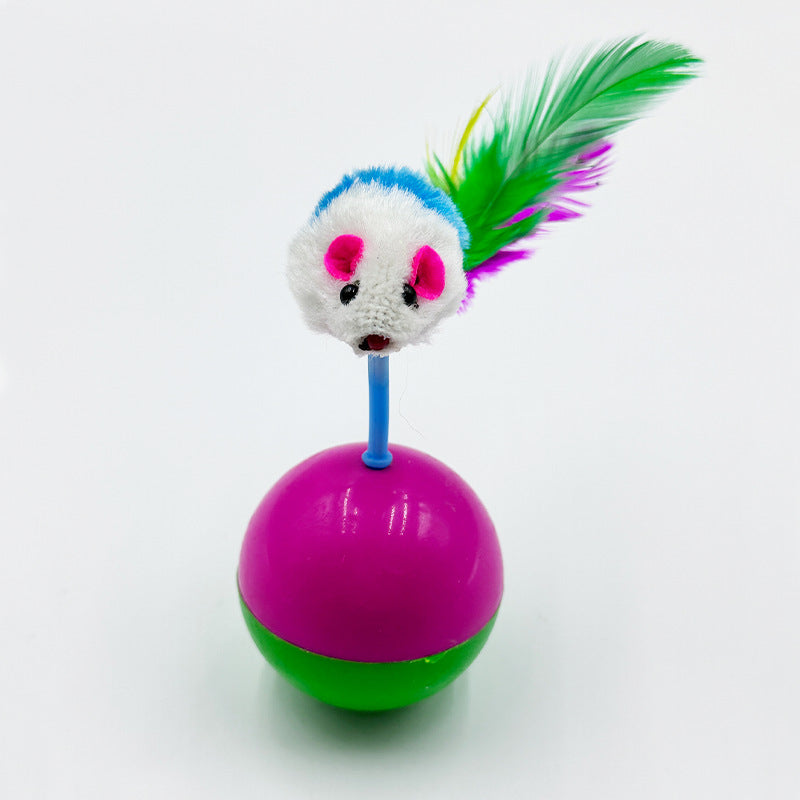 Cat Teaser Tumbler Mouse Toy - Faux Feather Mouse Ball, Random Colors for Kittens & Dogs