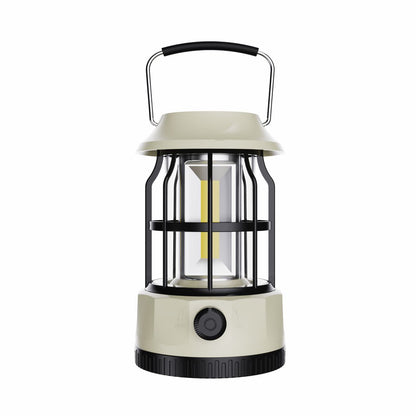 Vintage Retro LED Camping Lantern with Solar Panel & Dimmable Knob - COB Portable Tent Light