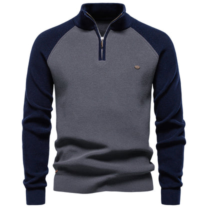 Men's Colorblock Quarter Zip Business Casual Sweater