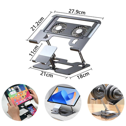 2-in-1 Adjustable Laptop Stand with Phone Holder - Ergonomic Carbon Steel Desk Riser