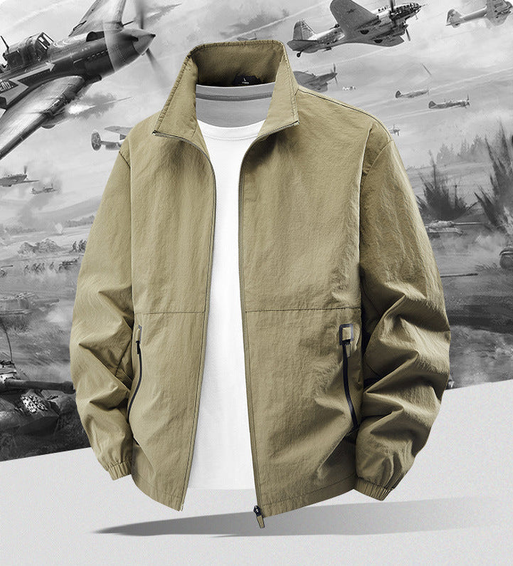 Men’s Lightweight Stand Collar Jacket – Casual Zip Outerwear