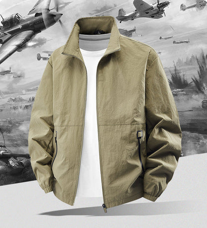 Men’s Lightweight Stand Collar Jacket – Casual Zip Outerwear