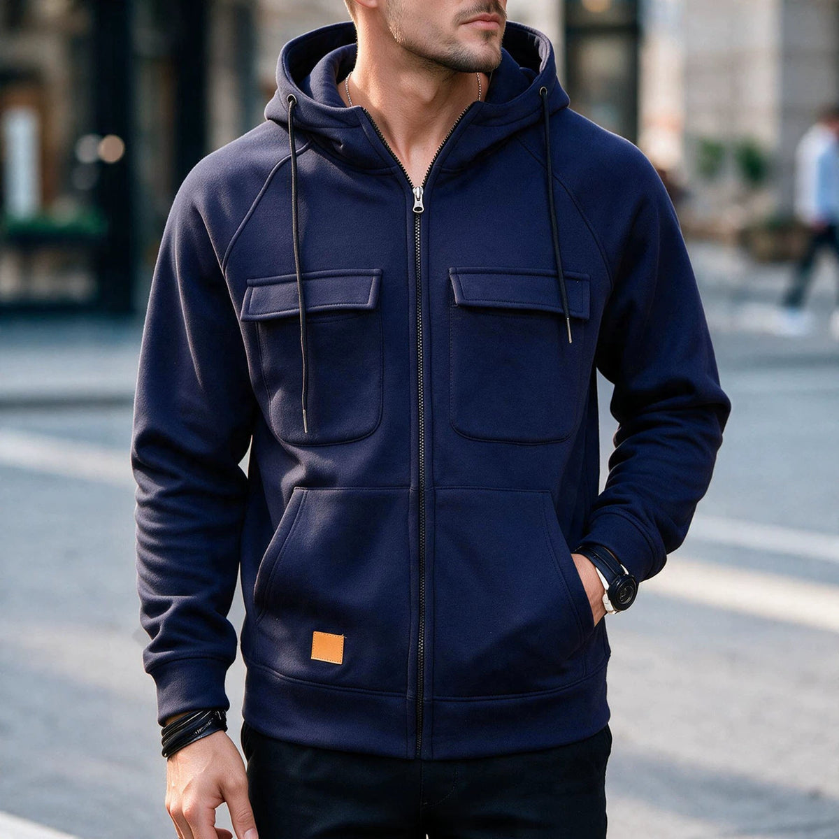 Men's Multi-Pocket Zip-Up Hoodie