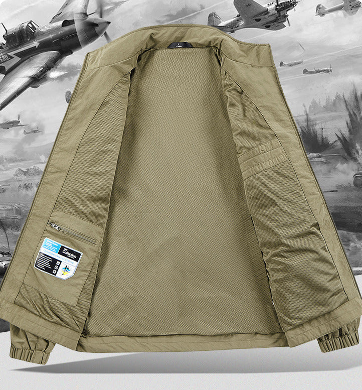 Men’s Lightweight Stand Collar Jacket – Casual Zip Outerwear