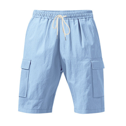 Men's Linen-Blend Cargo Shorts, Elastic Waist Drawstring Multi-Pocket Casual Summer Shorts