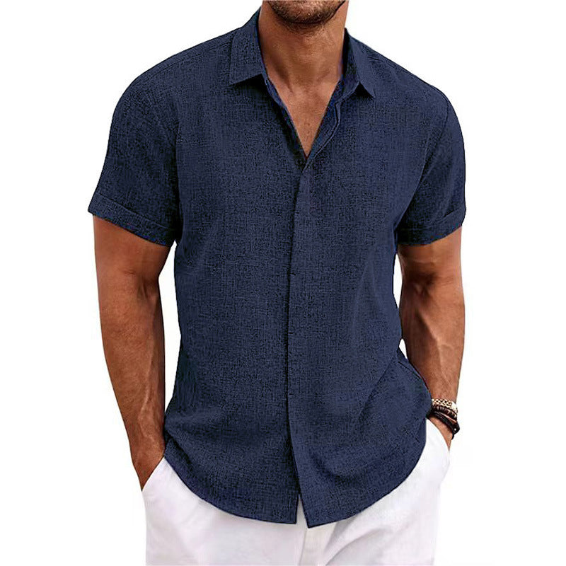 Men's Linen Short Sleeve Button Down Casual Shirt