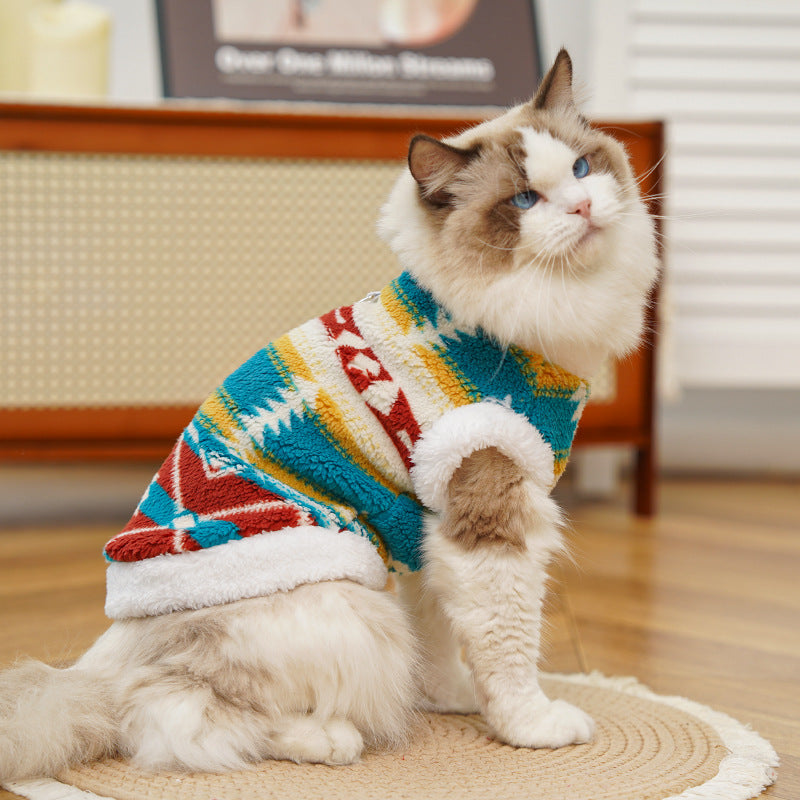 Fair Isle Style Pet Clothes - Warm Fleece Outfit for Cats & Dogs