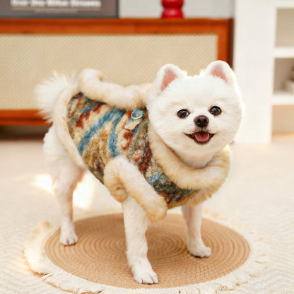 Winter Warm Pet Fair Isle Fleece Cardigan Vest - Dog Coat for Bichon/Teddy