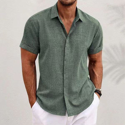 Men's Linen Short Sleeve Button Down Casual Shirt