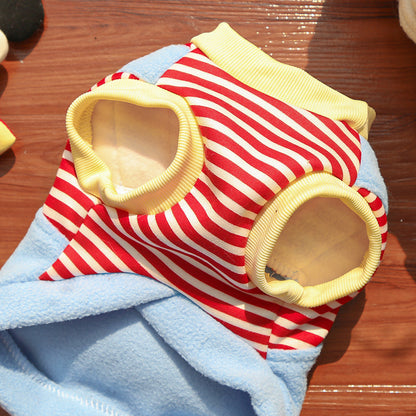 Cute Cartoon Puppy Pet Vest - Striped Fleece Dog Jacket with Leash D-Ring