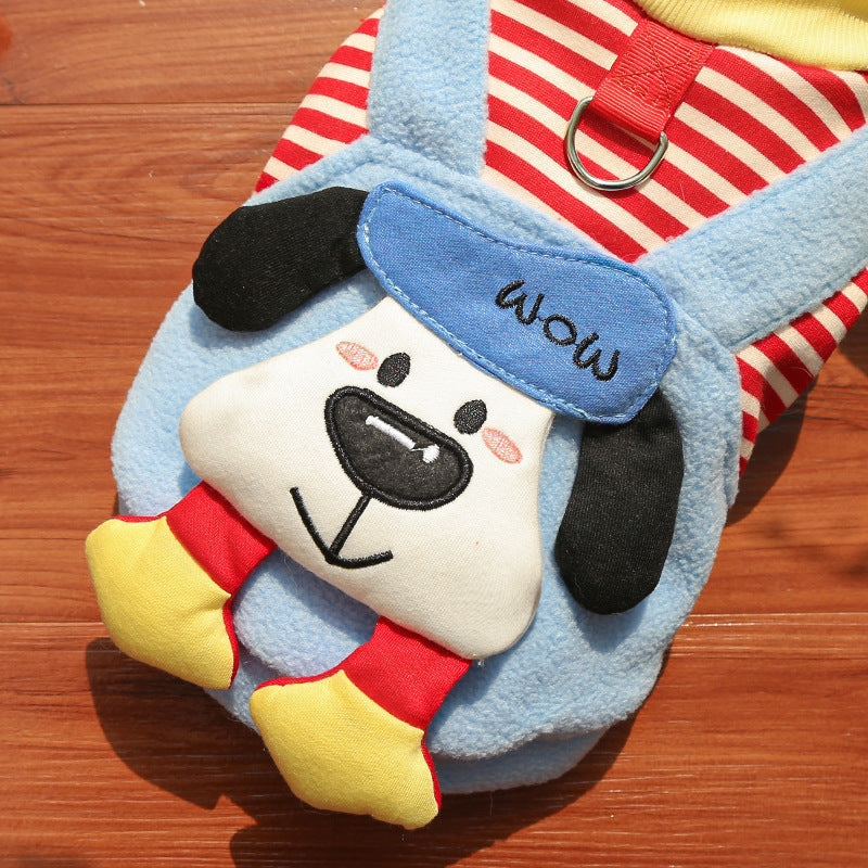 Cute Cartoon Puppy Pet Vest - Striped Fleece Dog Jacket with Leash D-Ring