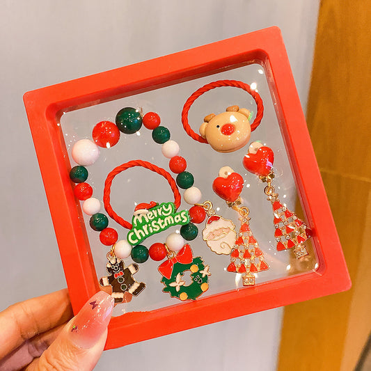 Merry Christmas Kids’ 5-Piece Boxed Accessory Gift Set – Handmade Bracelet & Festive Charms Collection
