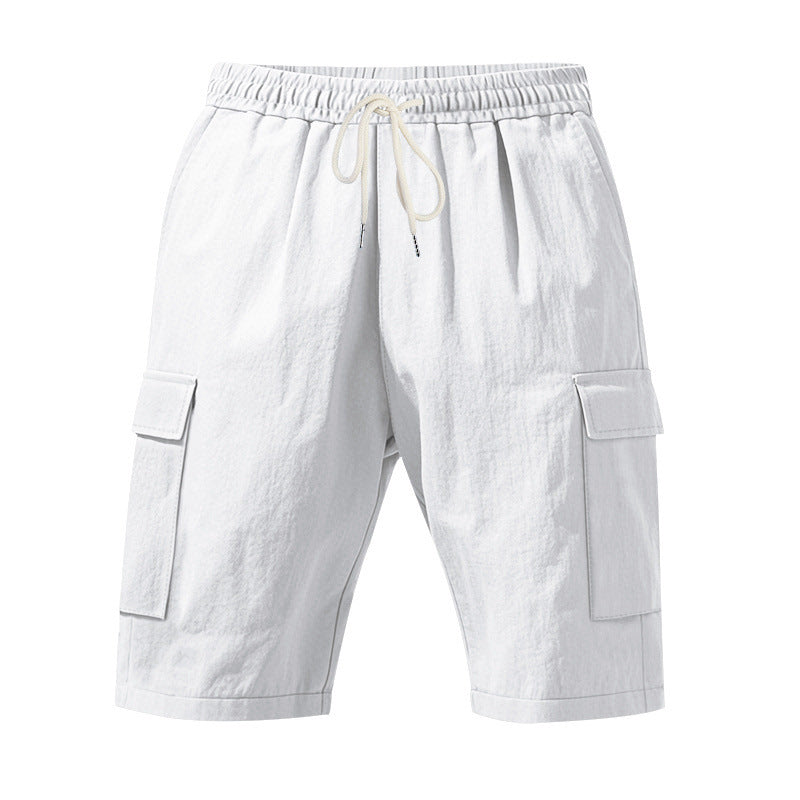 Men's Linen-Blend Cargo Shorts, Elastic Waist Drawstring Multi-Pocket Casual Summer Shorts