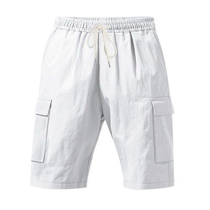 Men's Linen-Blend Cargo Shorts, Elastic Waist Drawstring Multi-Pocket Casual Summer Shorts