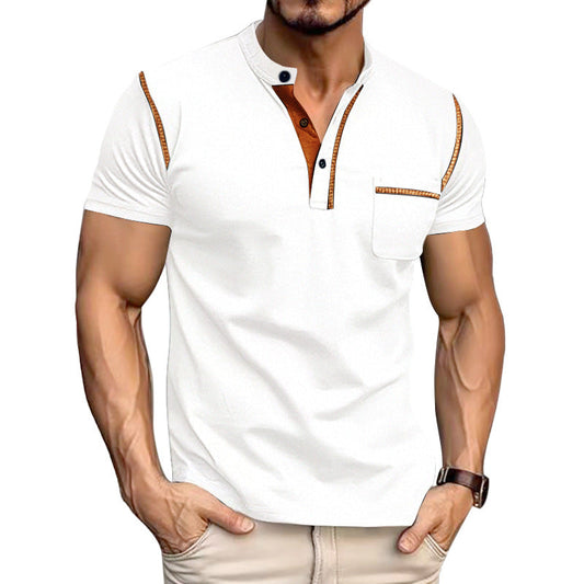 Men's Short Sleeve Henley Shirt, Quick Dry Casual Slim Fit Tee with Contrast Trim
