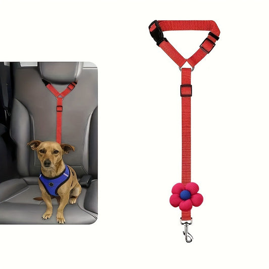 Retractable Pet Car Seat Belt - Flower Headrest Tether for Dogs & Cats