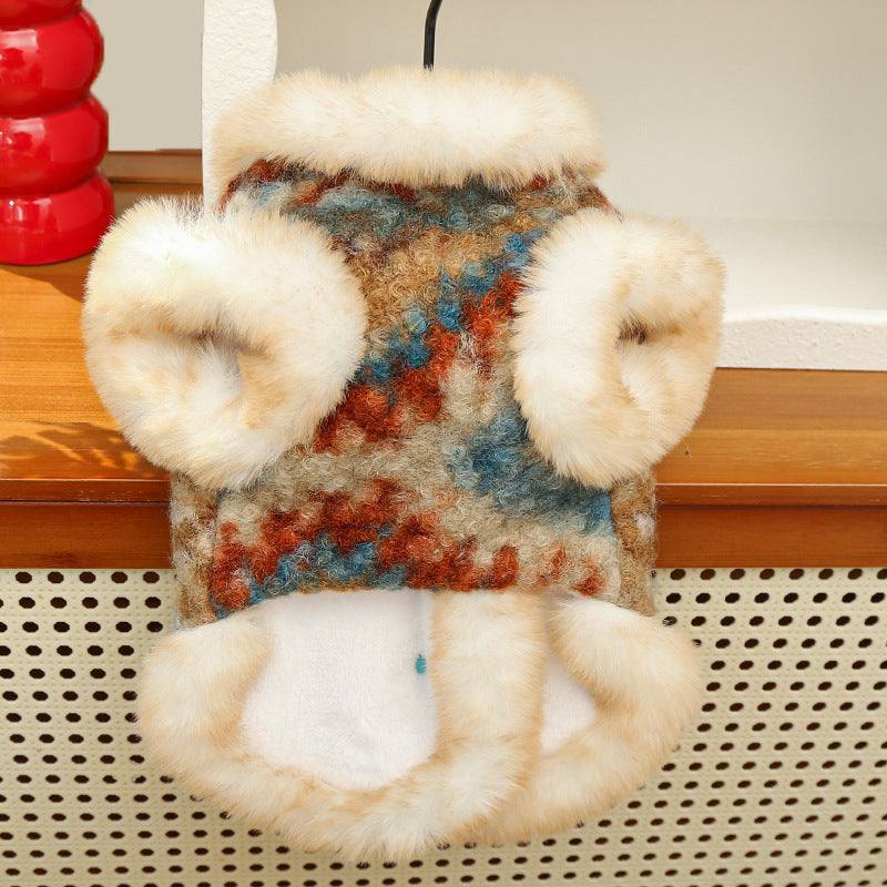 Winter Warm Pet Fair Isle Fleece Cardigan Vest - Dog Coat for Bichon/Teddy