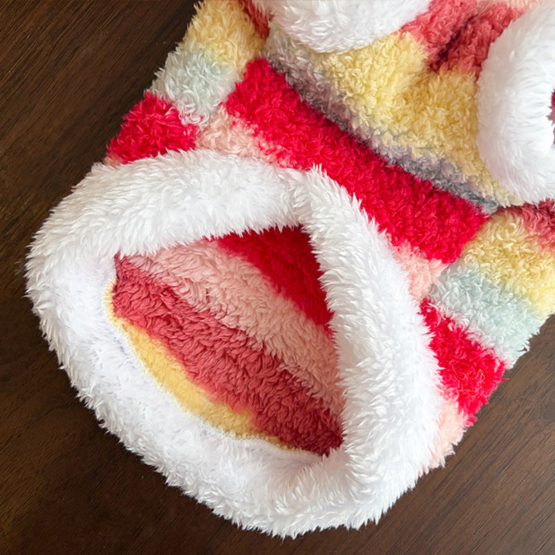 Cozy Rainbow Striped Fleece Pet Coat