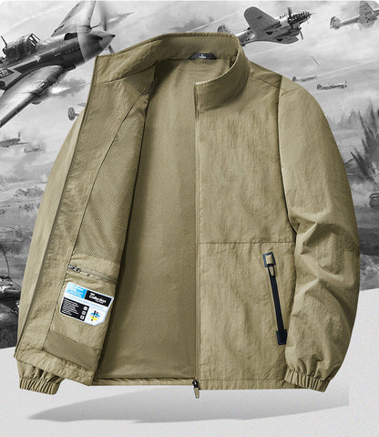 Men’s Lightweight Stand Collar Jacket – Casual Zip Outerwear