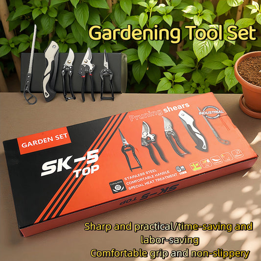5-Piece SK-5 Steel Gardening Tool Set - Pruning Shears, Folding Saw & Garden Shears for Planting, Trimming & Yard Work