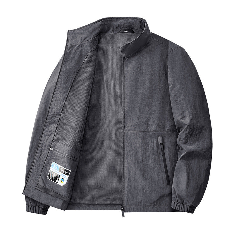 Men’s Lightweight Stand Collar Jacket – Casual Zip Outerwear