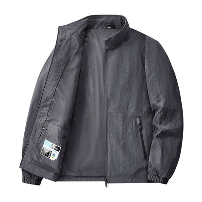 Men’s Lightweight Stand Collar Jacket – Casual Zip Outerwear