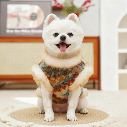 Winter Warm Pet Fair Isle Fleece Cardigan Vest - Dog Coat for Bichon/Teddy