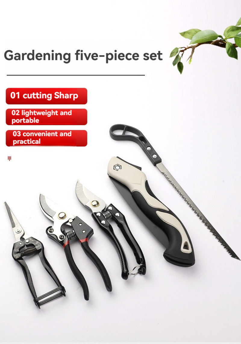 5-Piece SK-5 Steel Gardening Tool Set - Pruning Shears, Folding Saw & Garden Shears for Planting, Trimming & Yard Work