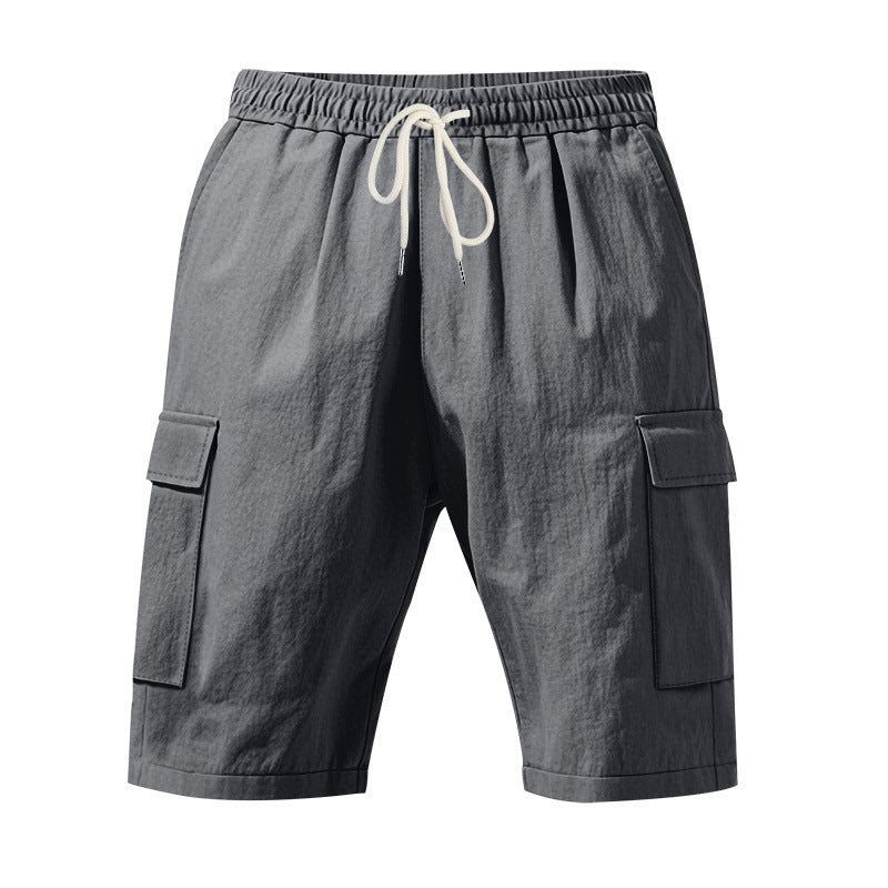 Men's Linen-Blend Cargo Shorts, Elastic Waist Drawstring Multi-Pocket Casual Summer Shorts