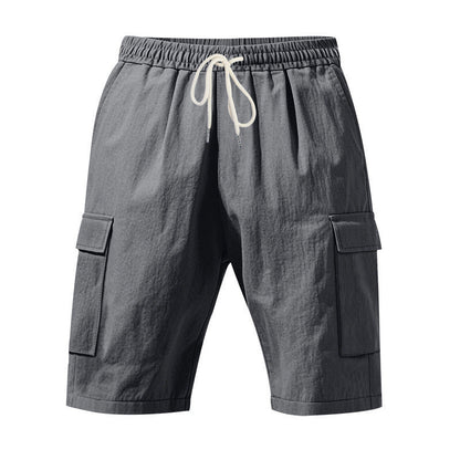 Men's Linen-Blend Cargo Shorts, Elastic Waist Drawstring Multi-Pocket Casual Summer Shorts