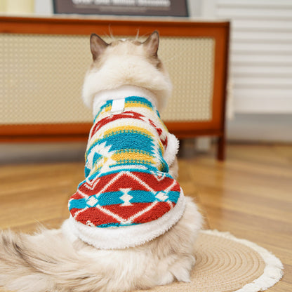 Fair Isle Style Pet Clothes - Warm Fleece Outfit for Cats & Dogs