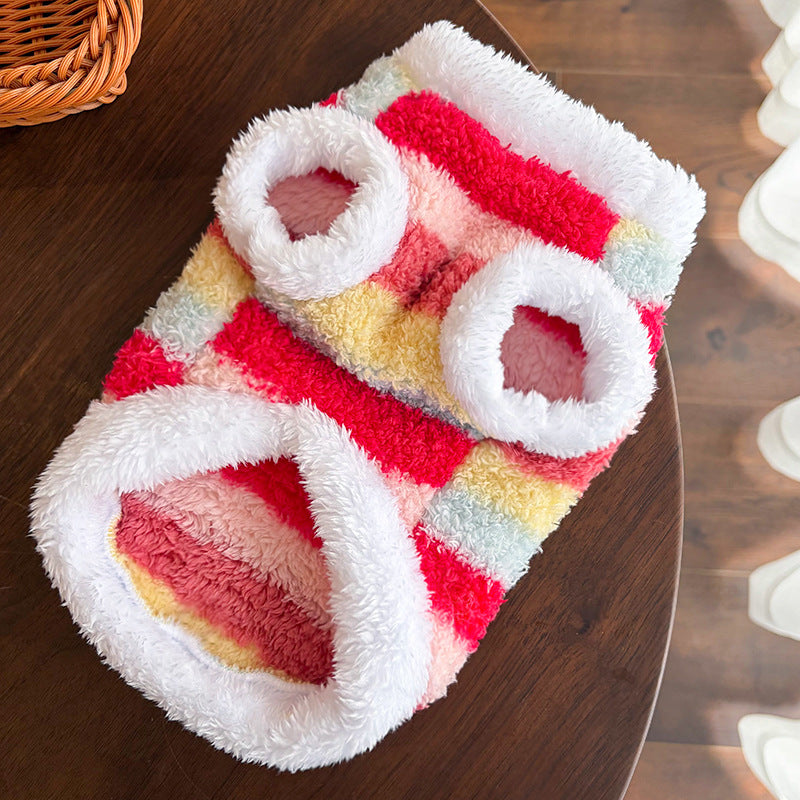 Cozy Rainbow Striped Fleece Pet Coat