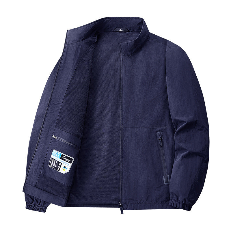Men’s Lightweight Stand Collar Jacket – Casual Zip Outerwear