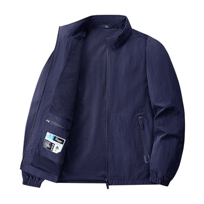 Men’s Lightweight Stand Collar Jacket – Casual Zip Outerwear