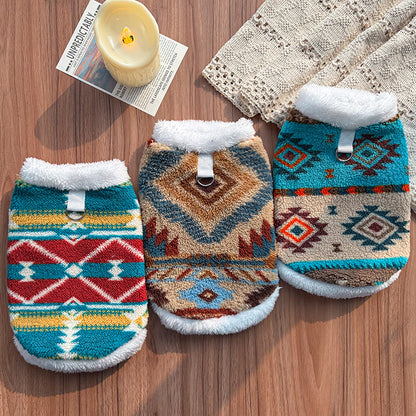 Fair Isle Style Pet Clothes - Warm Fleece Outfit for Cats & Dogs