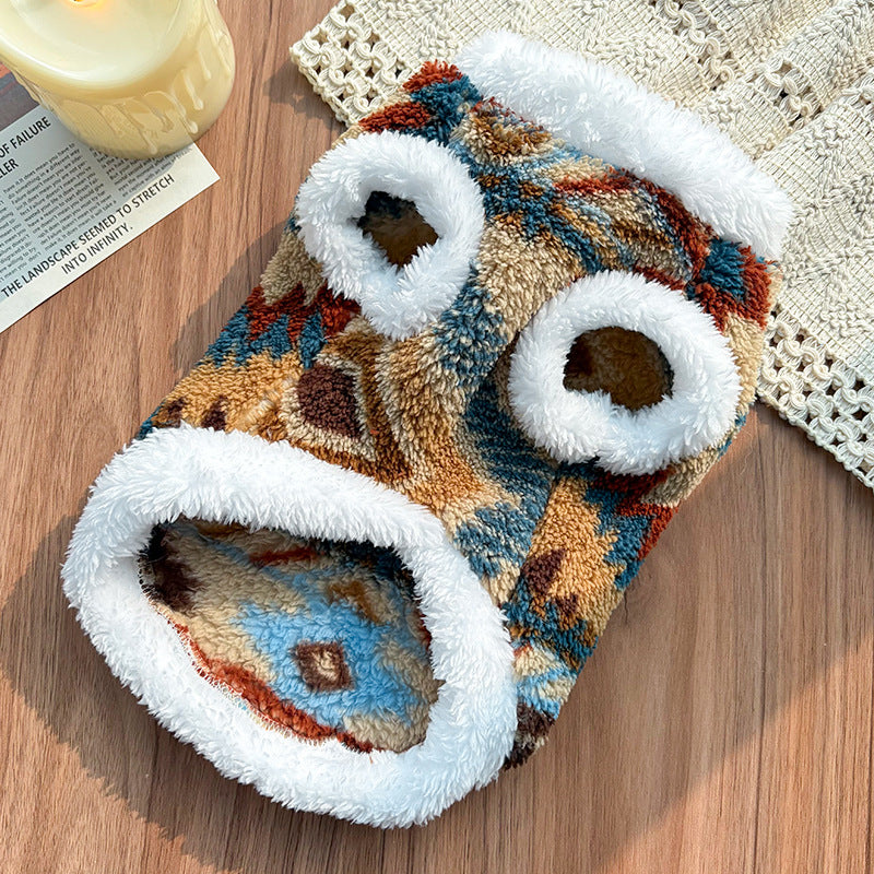 Fair Isle Style Pet Clothes - Warm Fleece Outfit for Cats & Dogs