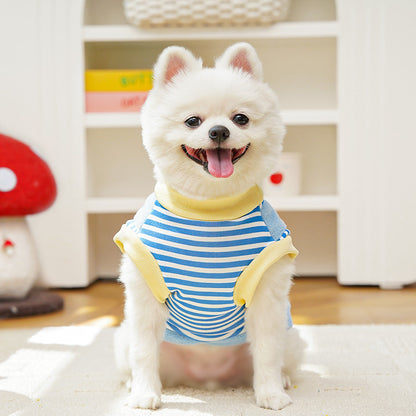 Cute Cartoon Puppy Pet Vest - Striped Fleece Dog Jacket with Leash D-Ring