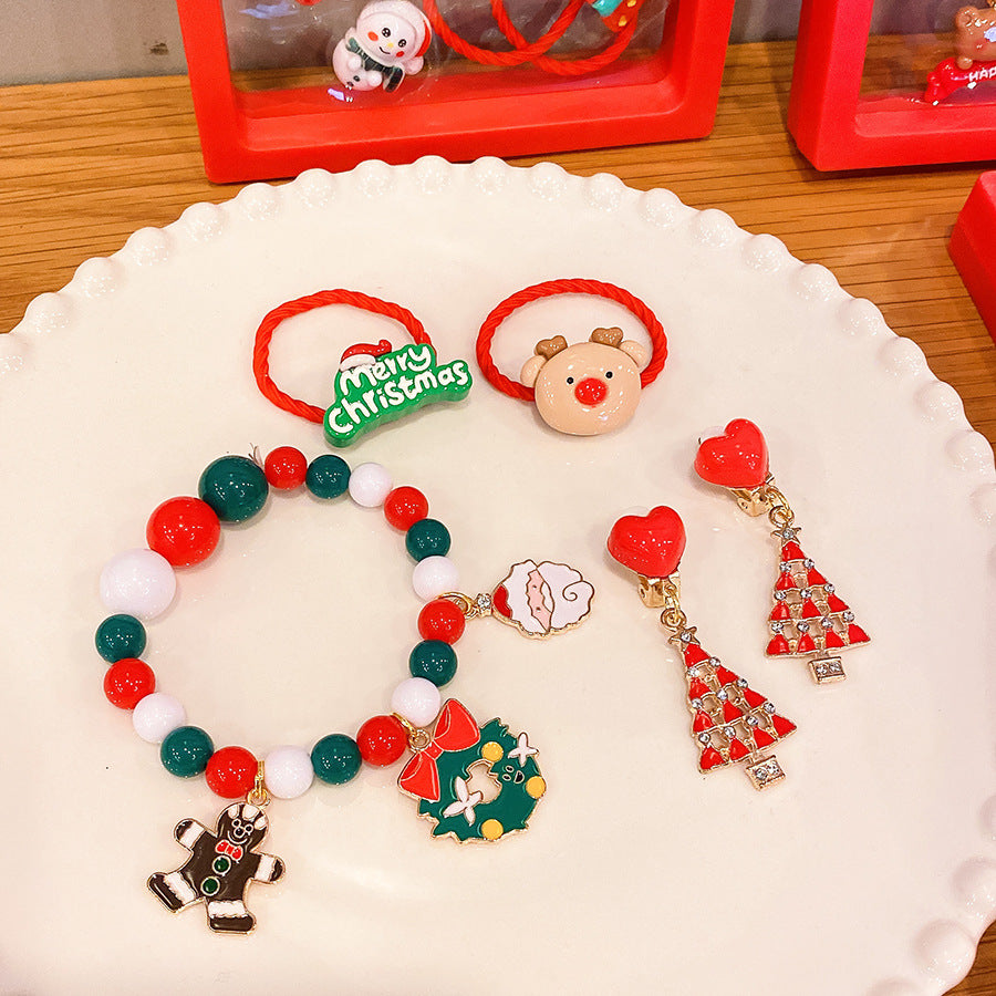 Merry Christmas Kids’ 5-Piece Boxed Accessory Gift Set – Handmade Bracelet & Festive Charms Collection