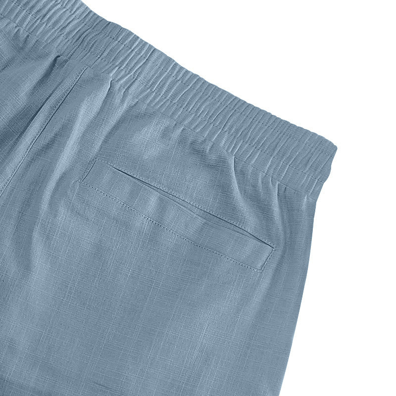 Men Linen Elastic Waist Casual Cargo Shorts