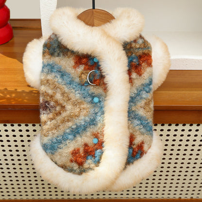 Winter Warm Pet Fair Isle Fleece Cardigan Vest - Dog Coat for Bichon/Teddy