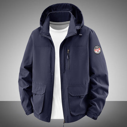 Men’s Lightweight Hooded Utility Jacket-Detachable Hood & Multi-Pocket Design