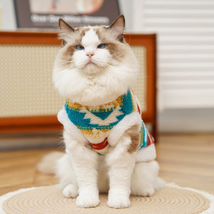 Fair Isle Style Pet Clothes - Warm Fleece Outfit for Cats & Dogs