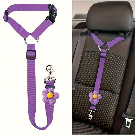 Retractable Pet Car Seat Belt - Flower Headrest Tether for Dogs & Cats