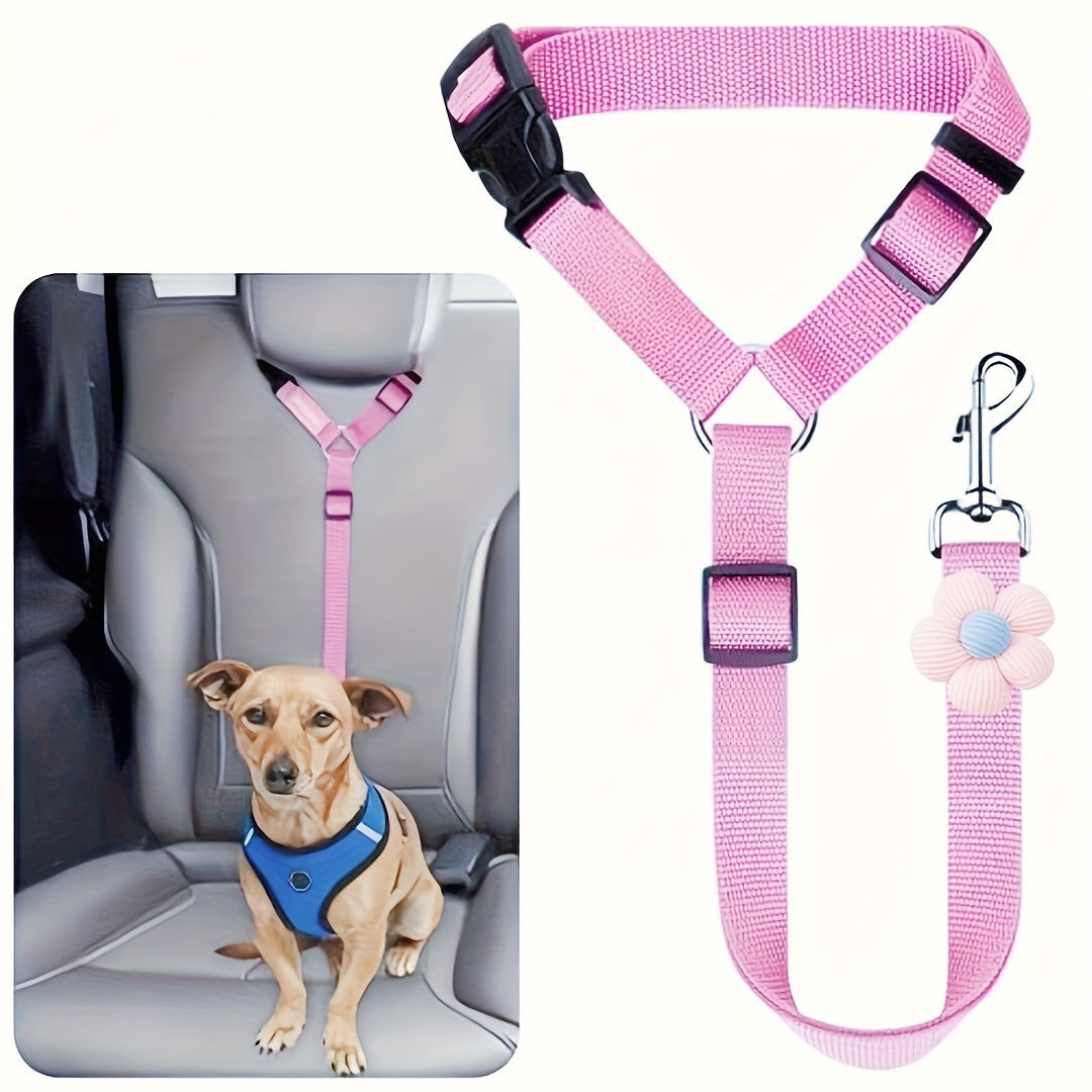 Retractable Pet Car Seat Belt - Flower Headrest Tether for Dogs & Cats